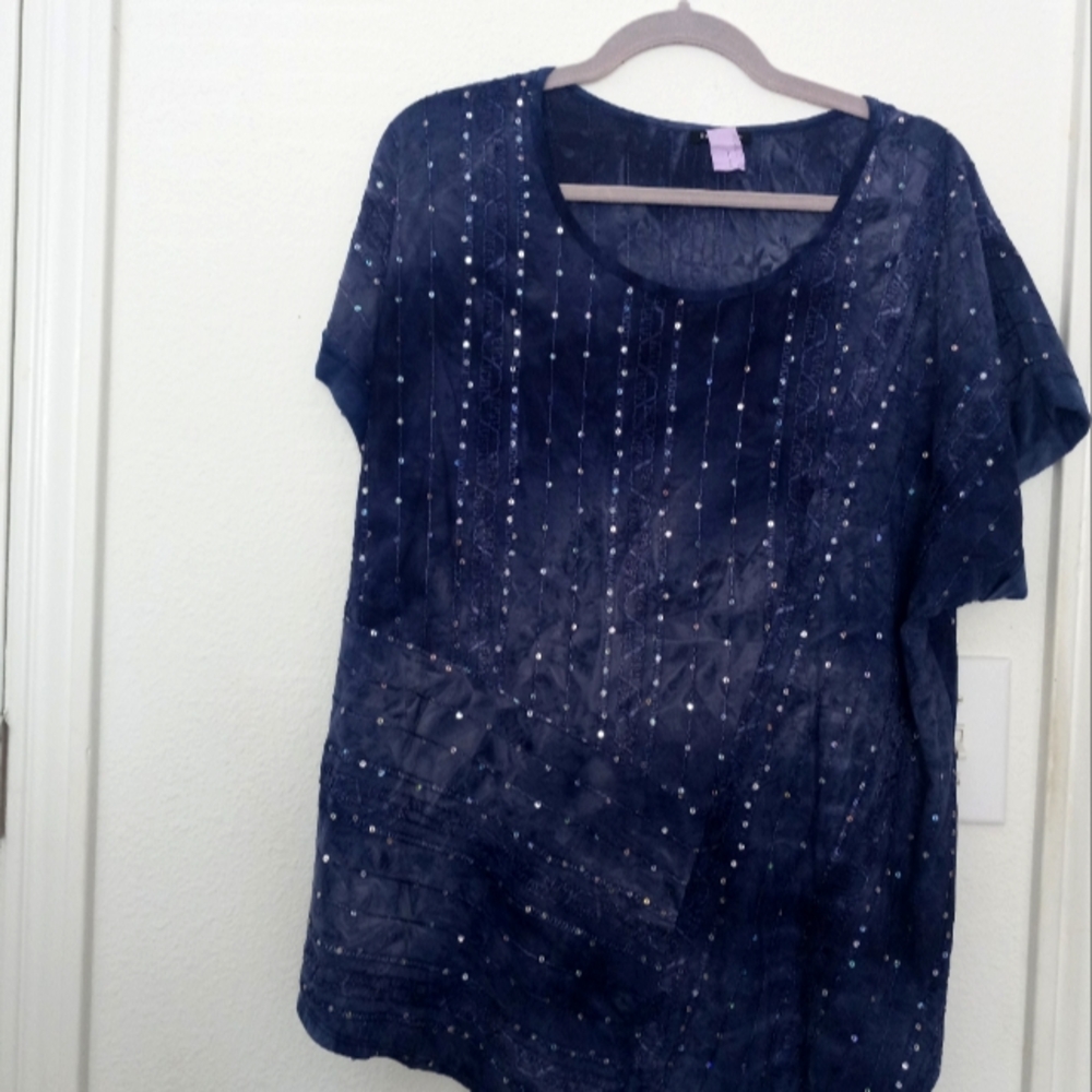 Sami & Jo Shimmering Midnight Blue Short Sleeve Top